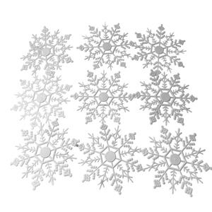 Vintage Christmas Ornament White Plastic Snowflake Glitter 1970s Lot Of 9